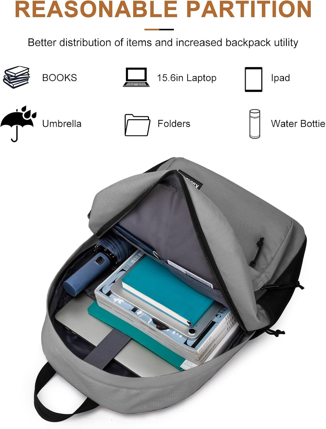 Backpack for School Teens Boys Girls, Lightweight Casual Backpacks for Men and Women, Classic Basic Water Resistant Casual Daypack, 15.6 Inch Laptop Backpack Bookbag for College High School, Grey