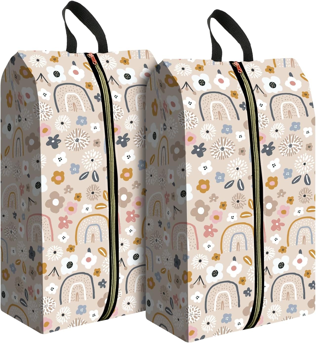 2pcs Shoe Organizer for Travel, Packing Shoe Travel Bags, Cute Shoe Bag with Zipper & Handle, Portable Travel Essentials for Women and Men Cute Flowers