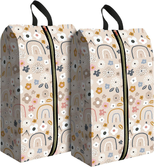 2pcs Shoe Organizer for Travel, Packing Shoe Travel Bags, Cute Shoe Bag with Zipper & Handle, Portable Travel Essentials for Women and Men Cute Flowers