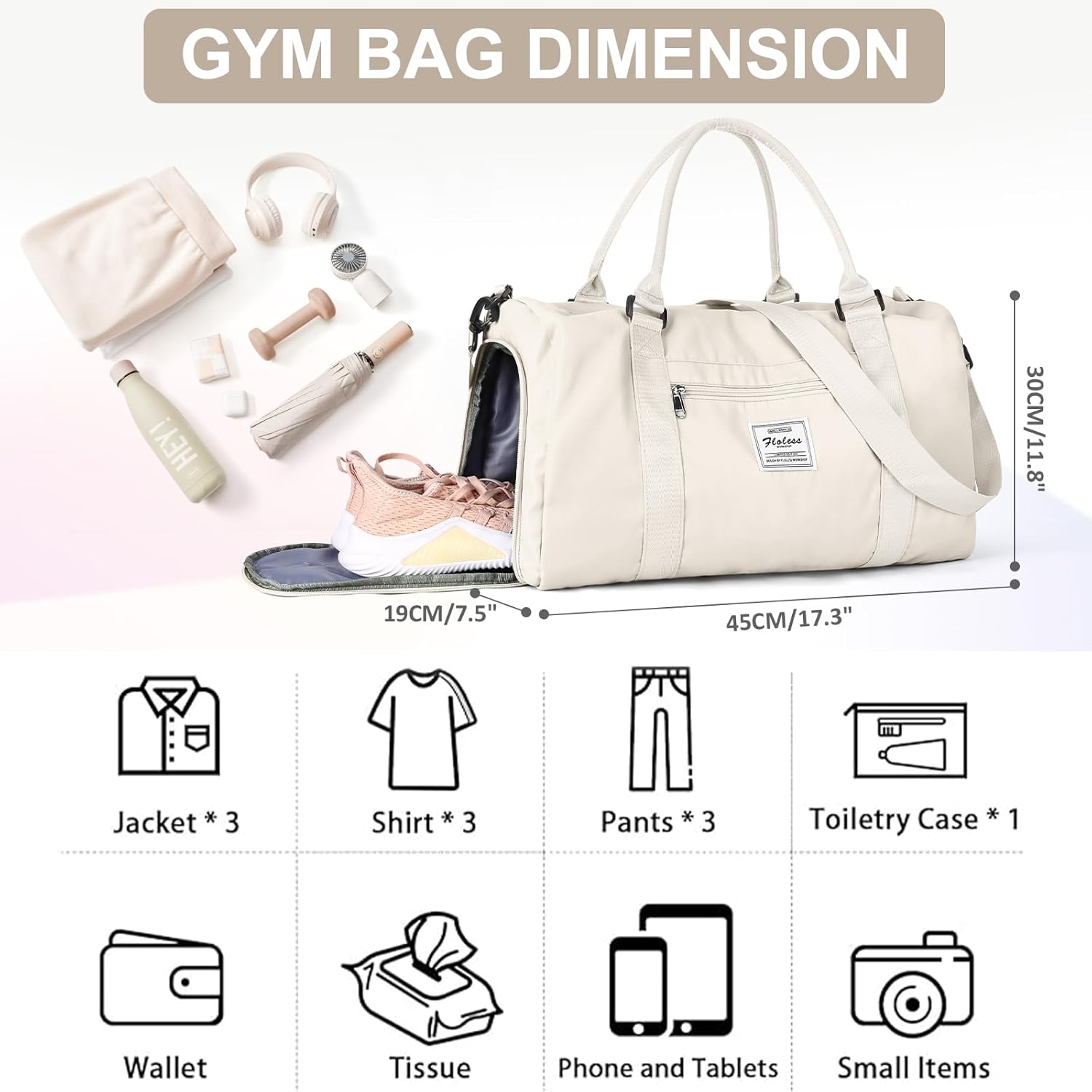 Gym Bag for Women Men with Shoes Compartment and Wet Pocket,Sport Swimming Yoga Bag,Waterproof