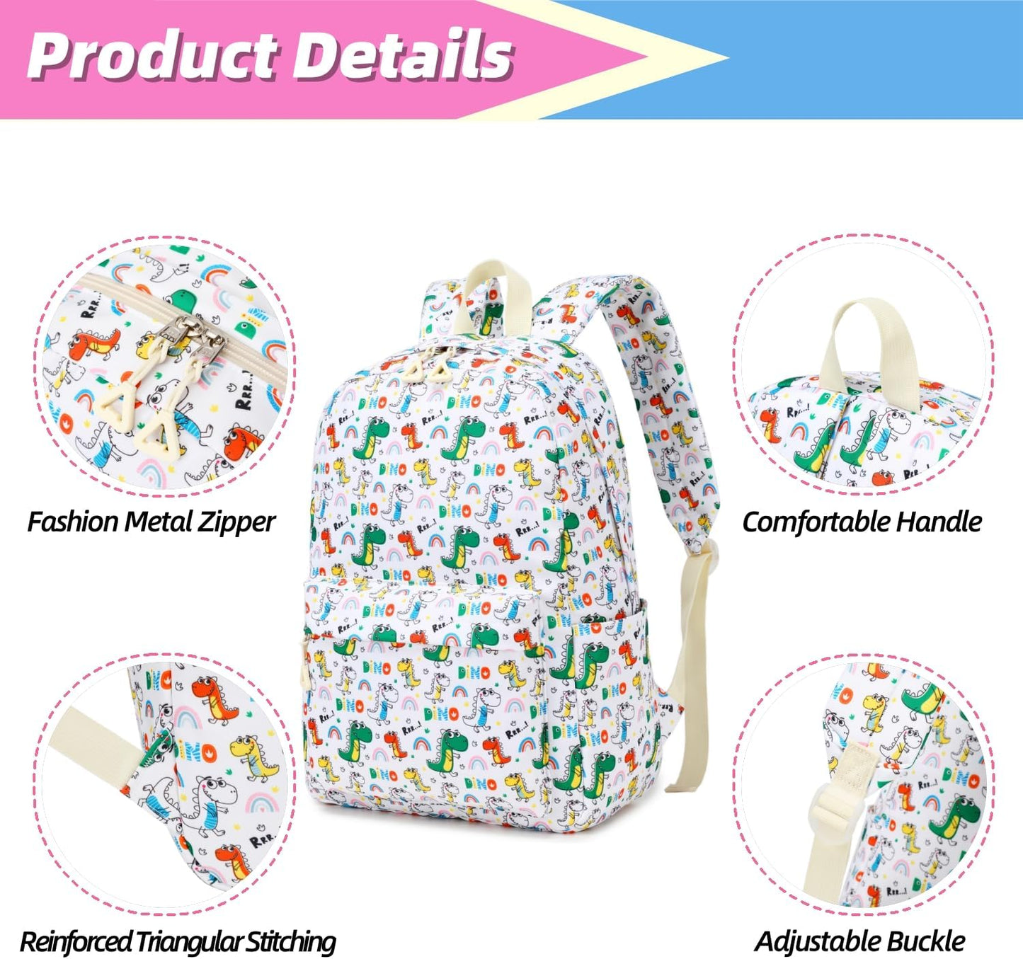 Backpack For Girls Elementary School Bookbag Durable Kid's Backpack Lightweight Travel Daypack (White)