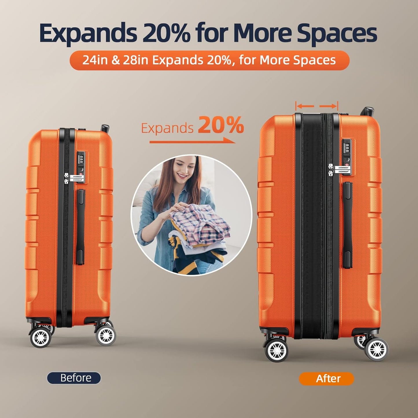 SHOWKOO Luggage Sets Expandable PC+ABS Durable Suitcase Sets Double Wheels TSA Lock 4 Piece Luggage