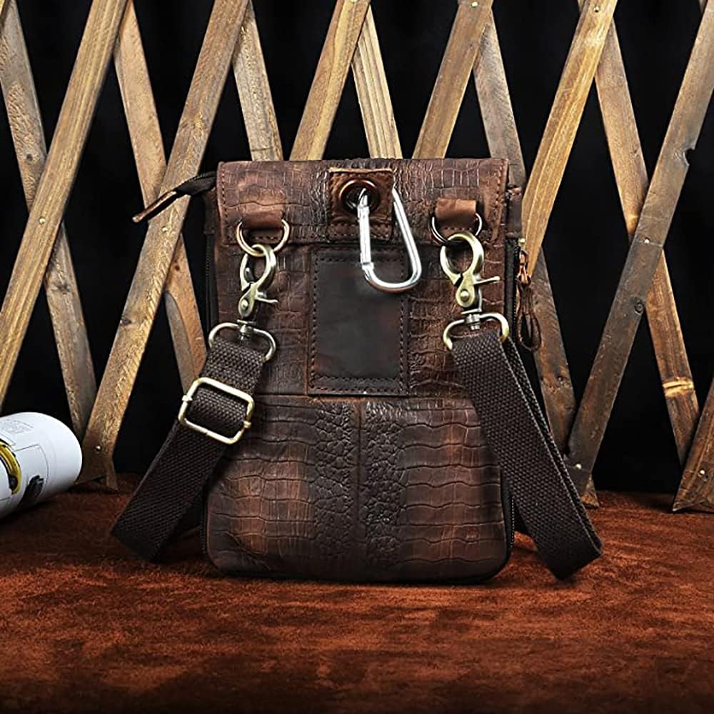 Genuine Leather Small Messenger Bag for Men, Shoulder Satchel with Phone Pouch & Waist Fanny Pack Strap