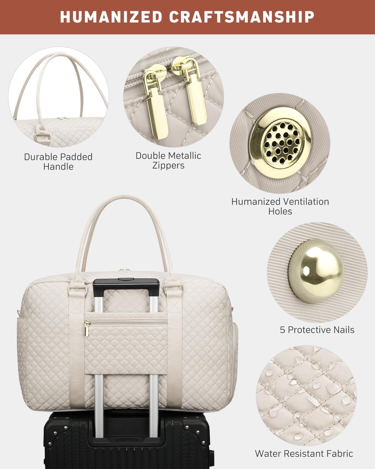 Travel Duffle Bag, Weekender Bags for Women with Shoe Compartment, Carry on Overnight Bag with Toiletry Bag & Wet Pocket, Hospital Bags for Labor and Delivery (Beige)