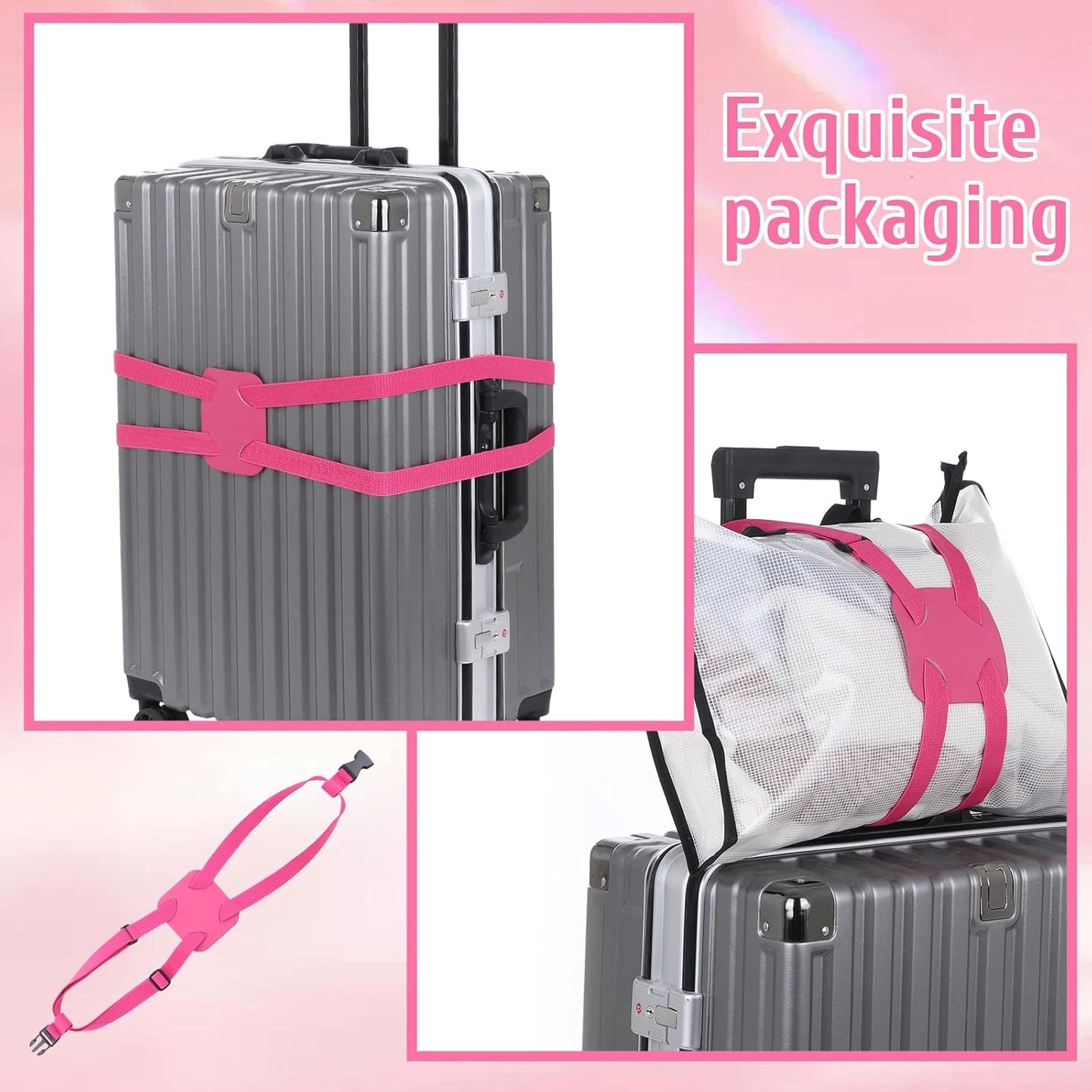 Luggage Strap for Suitcases, Luggage Straps - Add a Bag Travel Bag Bungee Belt Portable Bungee Belt Add a Bags Luggages Connector Straps Adjustable Suitcase Belts for Travel (Rose Pink)