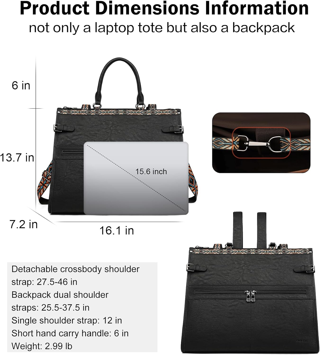 FADEON Laptop Bag for Women Designer PU Leather Large Tote Bags Backpack Purses with 15.6 Laptop Compartment Shoulder Handbag