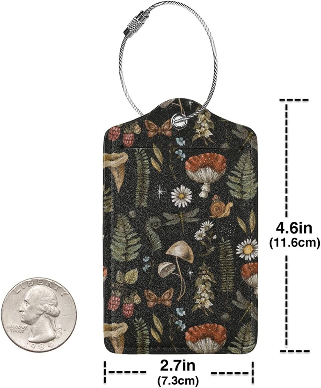 2 Pack Luggage Tag for Suitcase, Cute Leather Suitcase Tags Identifiers with Privacy Name Address Labels Durable Steel Loop for Women Men Girl Travel (Boho Mushroom)