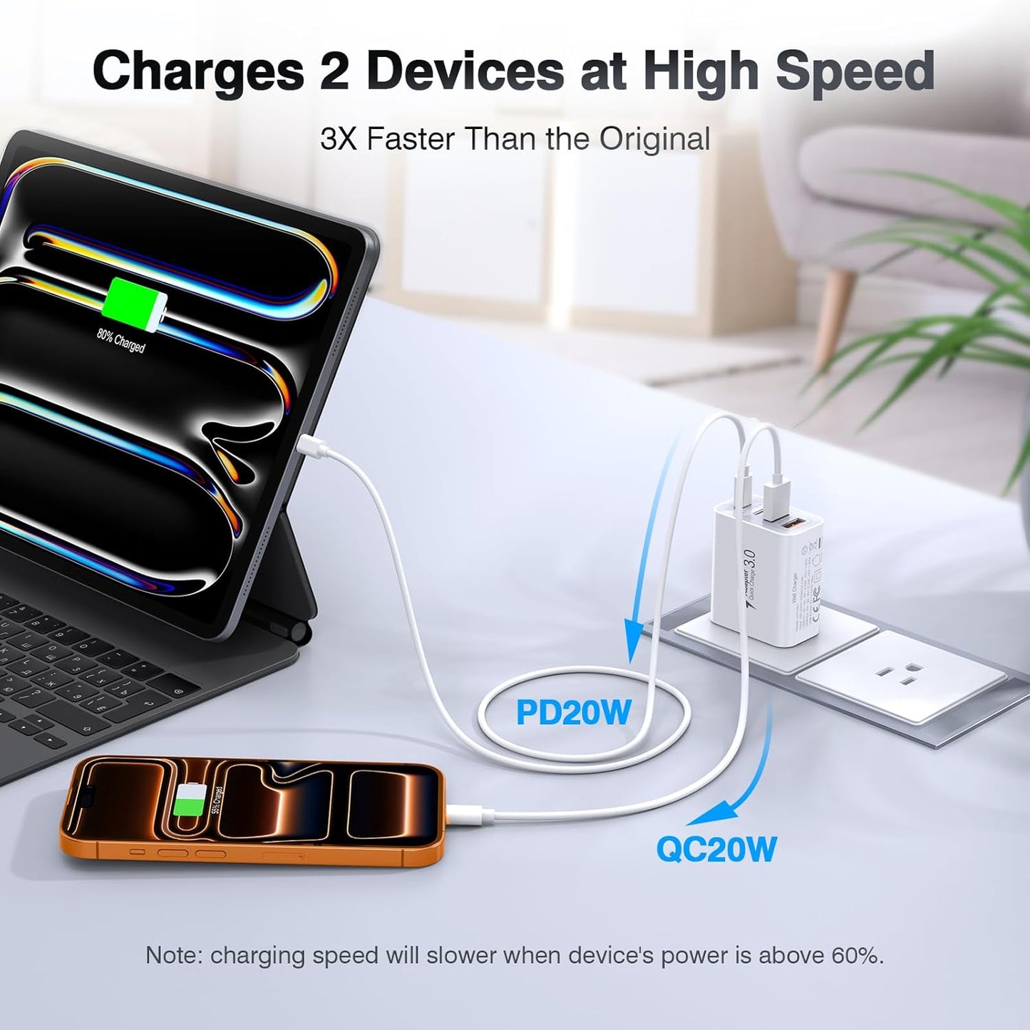 40W USB C Charger Cube, 2-Pack Wall Plug Fast Charging Block, 4-Port PD+QC Power Adapter Multiport
