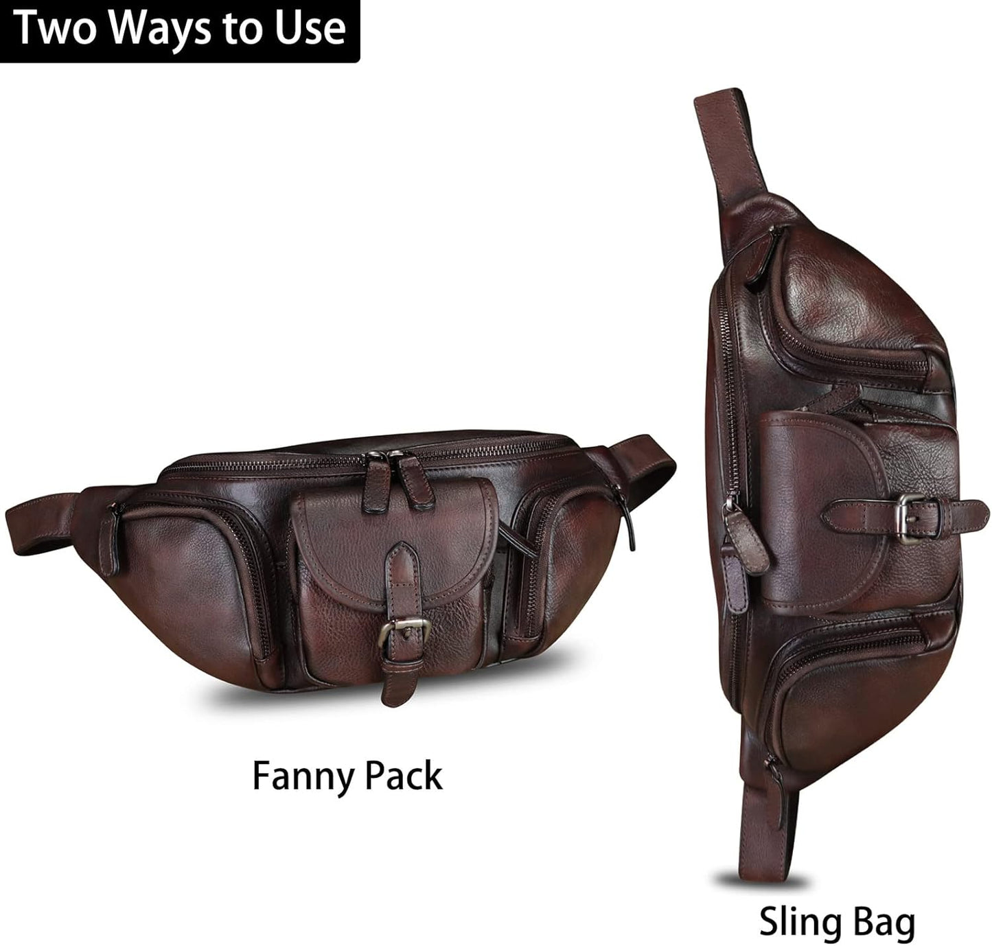 Genuine Leather Fanny Pack for Men and Women Real Leather Sling Bag Crossbody Bag Fashion Waist Bag Chest Purse (Coffee)