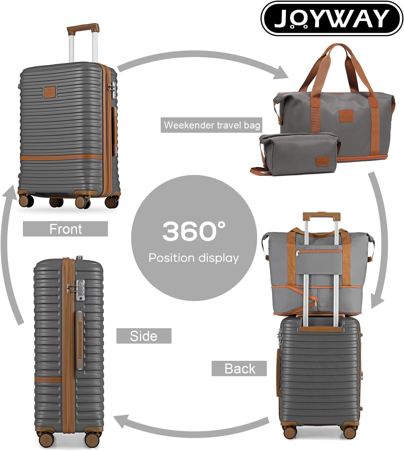 Joyway 28 Inch Large Luggage Hardside Suitcase with Spinner Wheel, Lightweight 3 Piece Suitcase Set with TSA Lock(Grey)