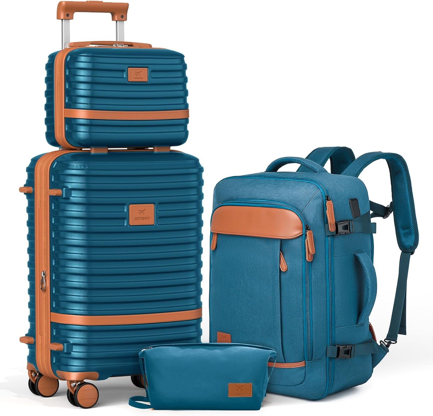 Joyway Expandable Carry on Luggage Sets Airline Approved, Lightweight Hard Shell 20 Inch Carry-on Suitcase with Spinner Wheels, Blue Brown
