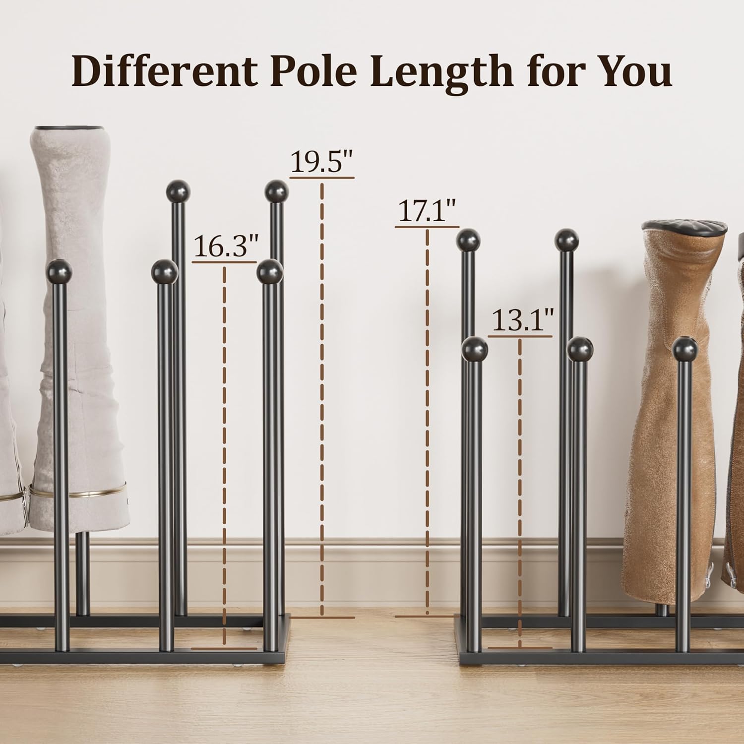pickpiff Free Standing Shoe Racks - 19.5 Inch Black Metal Boot Rack Organizer Tall Boots for Dorm