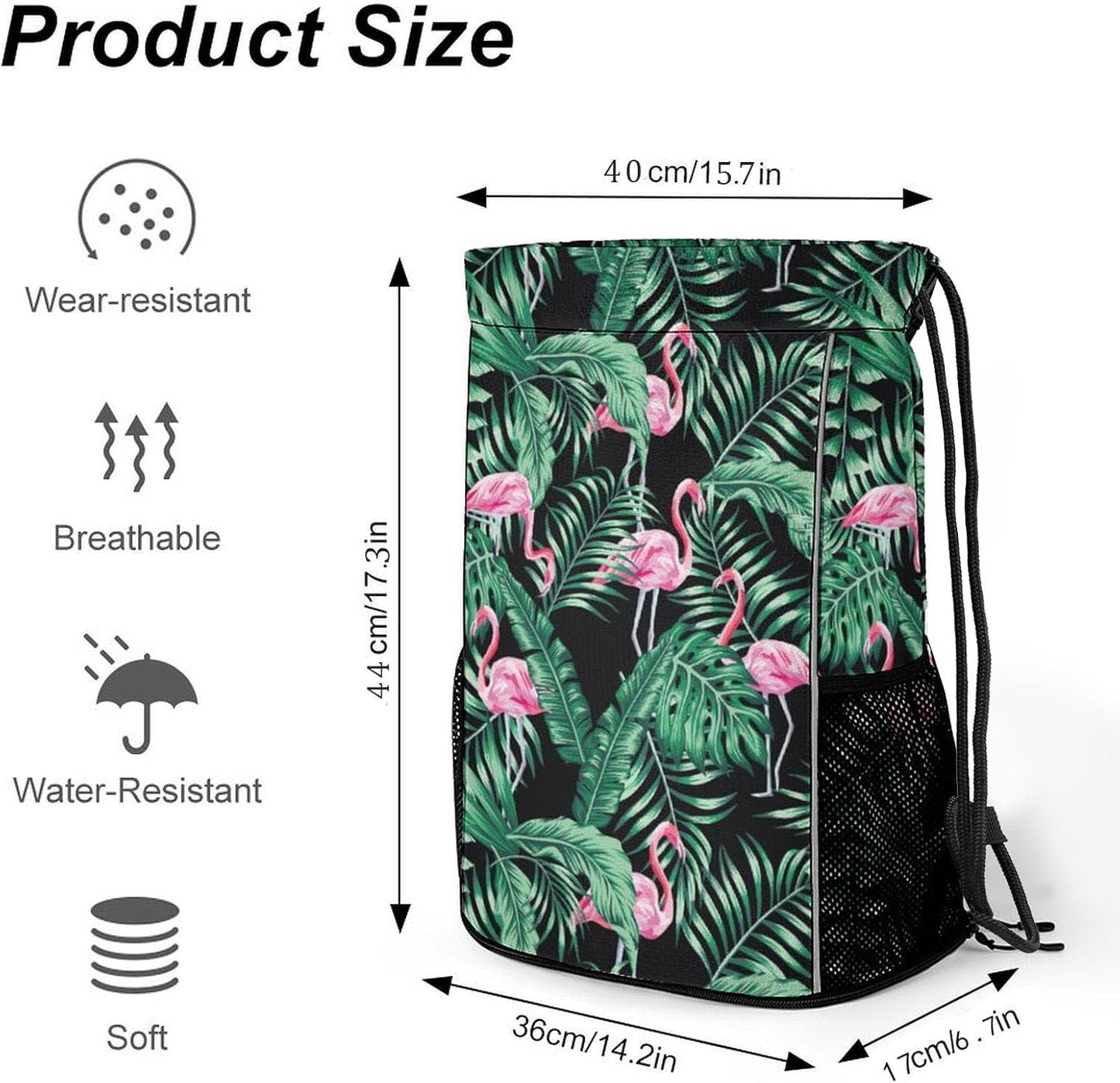 Tropical Flamingos Drawstring Backpack Gym Bag With Shoe Compartment String Bag Sport Beach Swimming Sackpack For Women Men