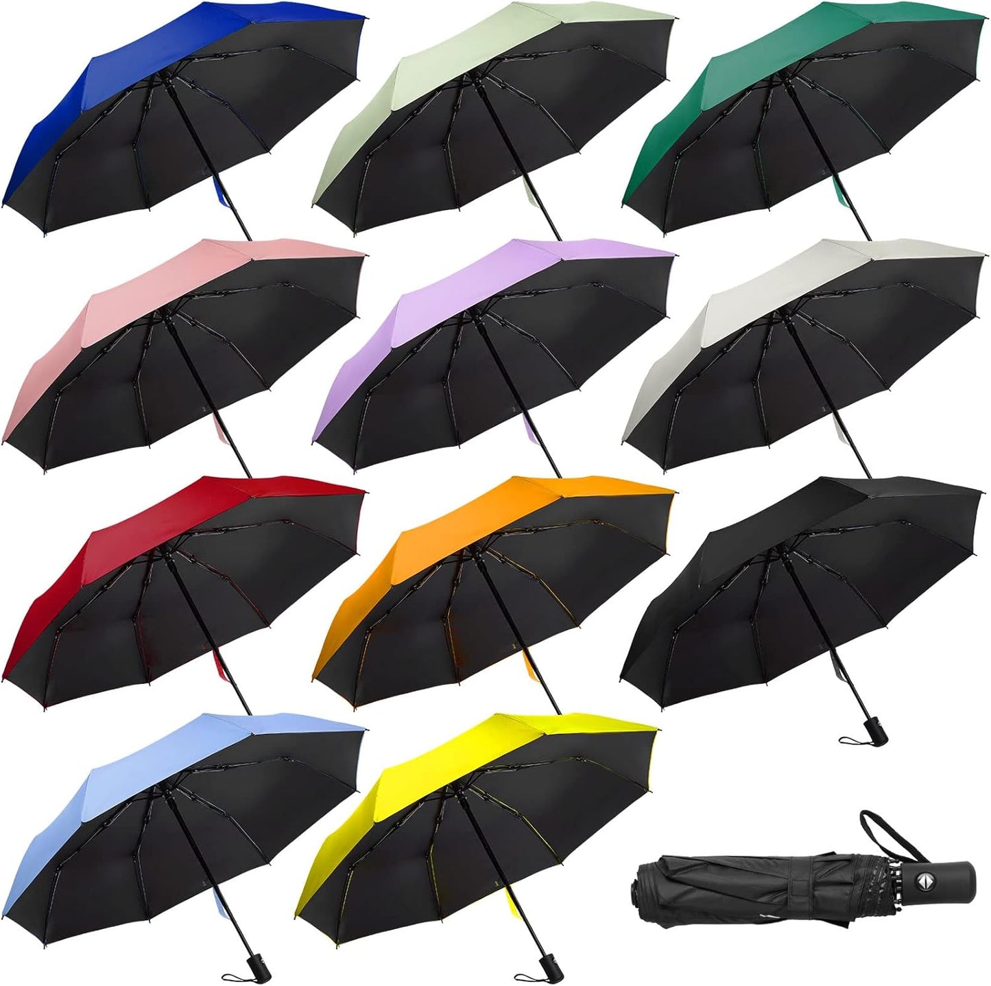 Reginary 12 Pcs UV Umbrellas Bulk Automatic Open Close Windproof Sun Protection Umbrellas Travel
