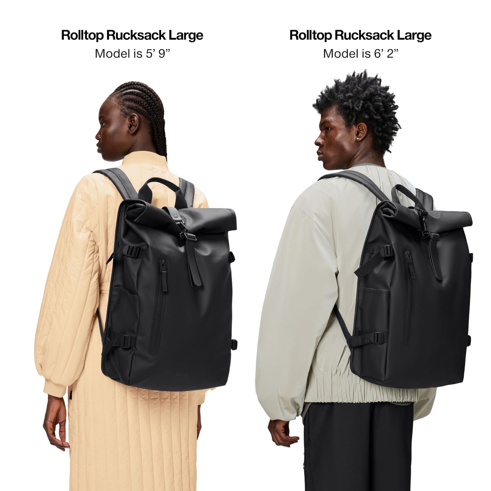 RAINS Rolltop Rucksack Large Waterproof Laptop Backpack for Men, Commuter