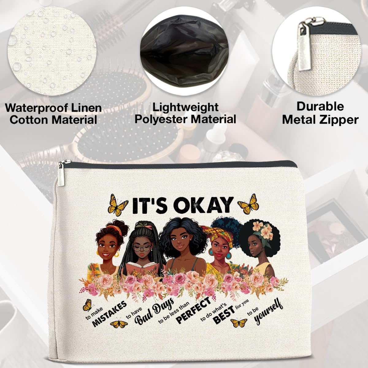 Inspirational Black Women Gifts Makeup Bag, Motivational Gifts for Black Women Girl African American, Zipper Makeup Pouch