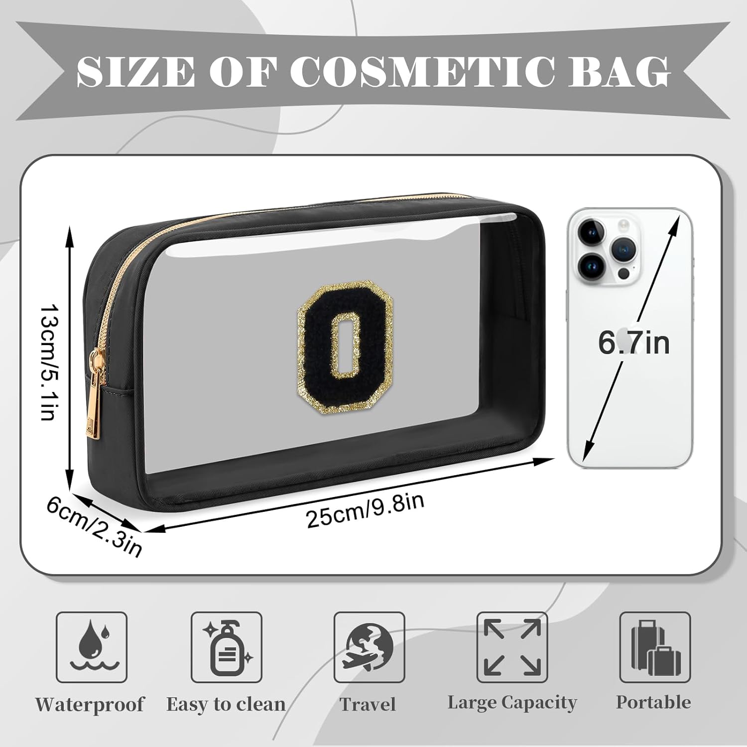 Personalized Initial Letter Clear Makeup Bag,Preppy Small Nylon&PVC Cosmetic Zipper Bag with