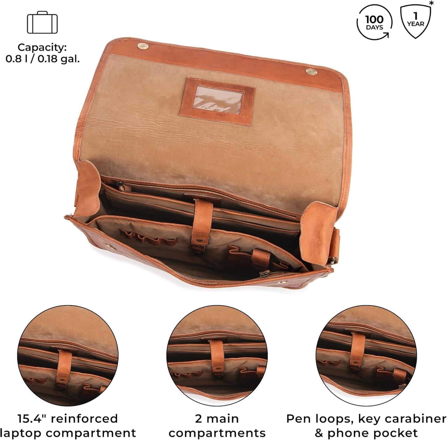 BERLINER BAGS Vintage Genuine Leather Messenger Bag Ghent, Laptop Bag, Work Bag, Briefcase for Men and Women - Brown