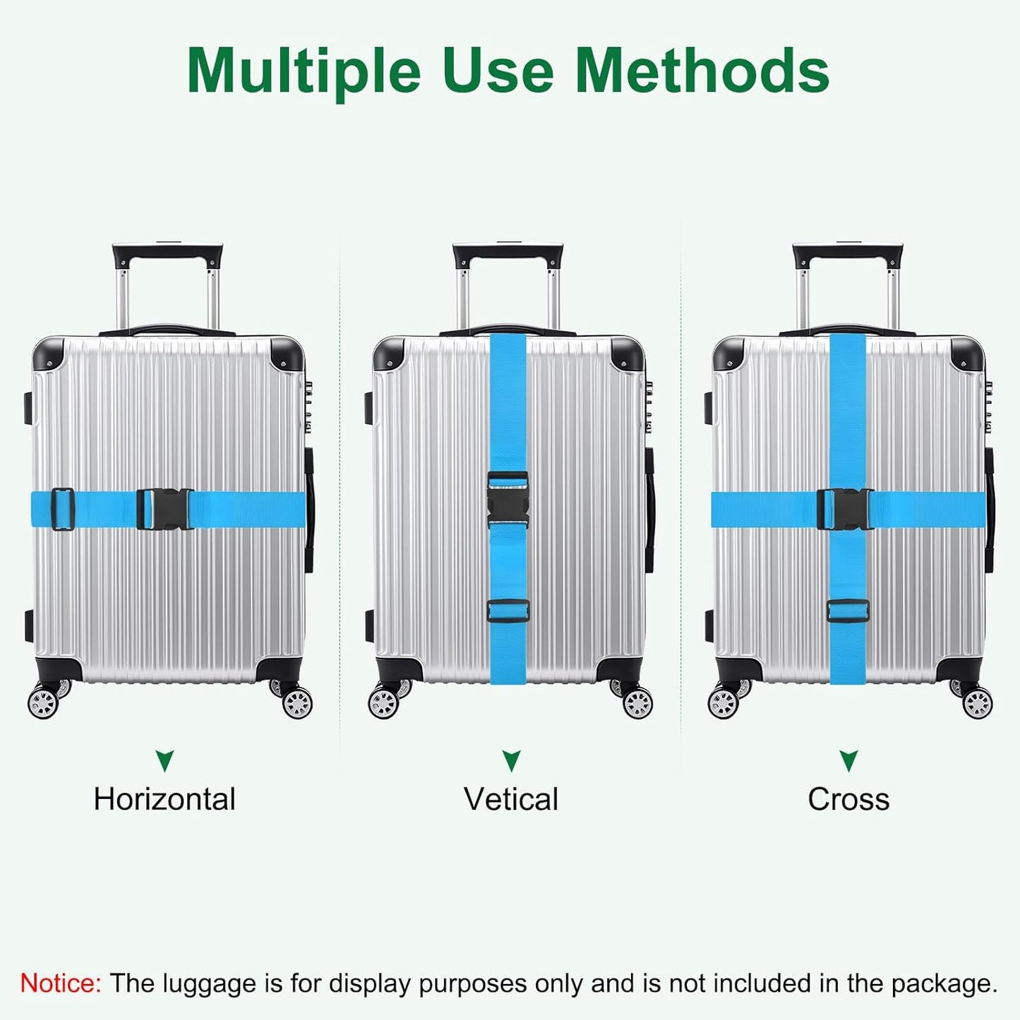 2-Sets Luggage Straps TSA Approved, Travel Straps for Luggage Suitcase Tags Set, Adjustable Suitcase Belt [Sky Blue]