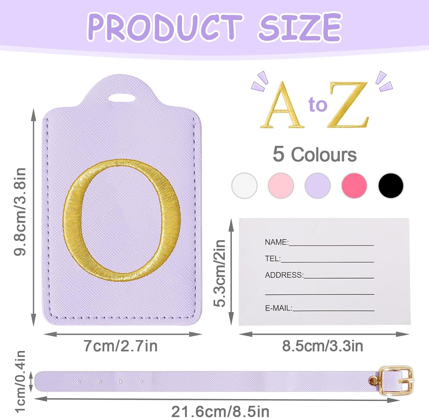 Initial Letter Luggage Tags for Suitcases, Personalized Embroidered Letter Luggage Bag Suitcase Identifier Name Tag, Cute PU Leather Travel Luggage Tags, Bag Tags for Luggage Handbags(Purple O)