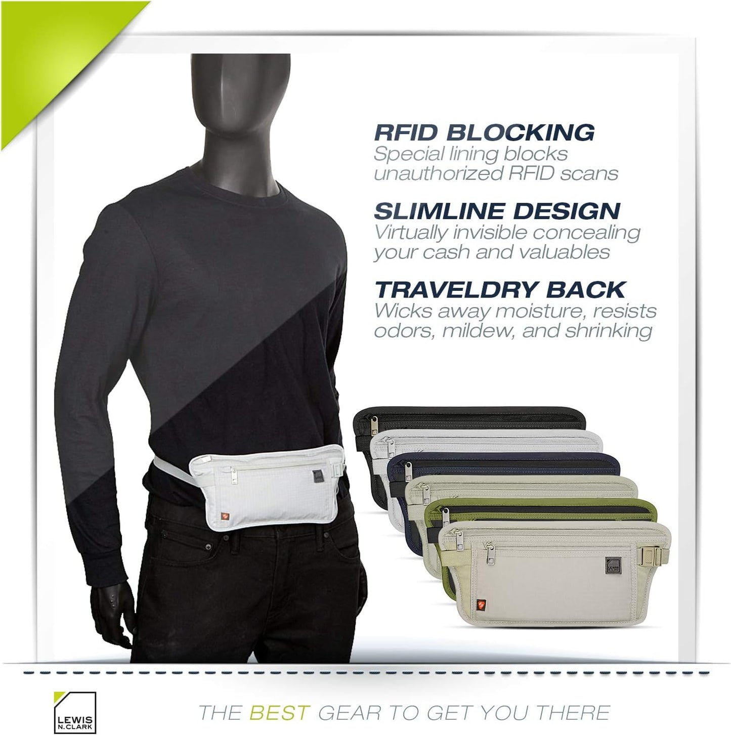 Lewis N. Clark RFID Blocking Money Belt Travel Pouch Waist Stash + Credit Card, Id, Passport Holder for Women & Men