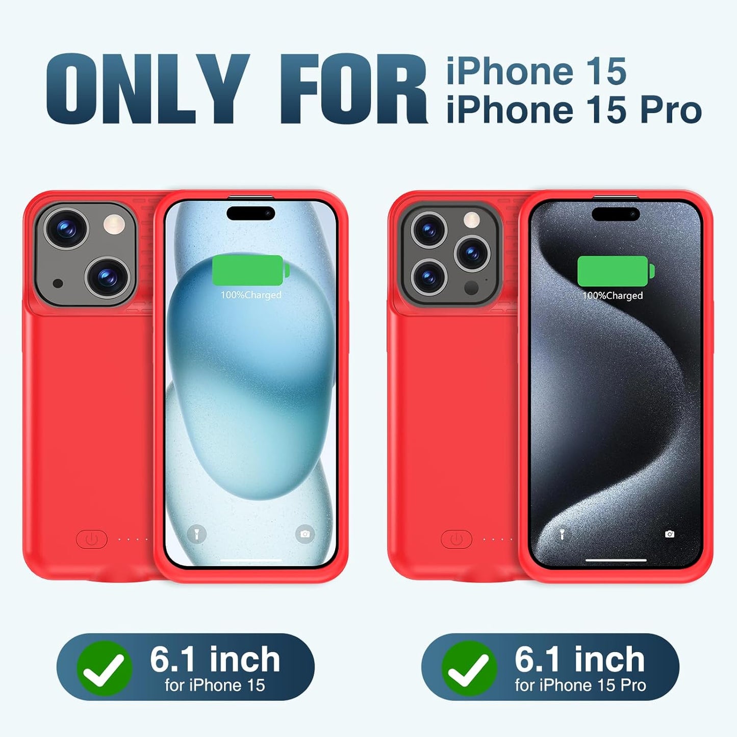 GIN FOXI Battery Case for iPhone 15/15 Pro, 15W Fast Charging Case Charger Ultra-Slim Lightweight 7000mAh Rechargeable Battery Anti-Fall Premium TPU Anti-Slip Charging Case for iPhone 15&15 Pro Red