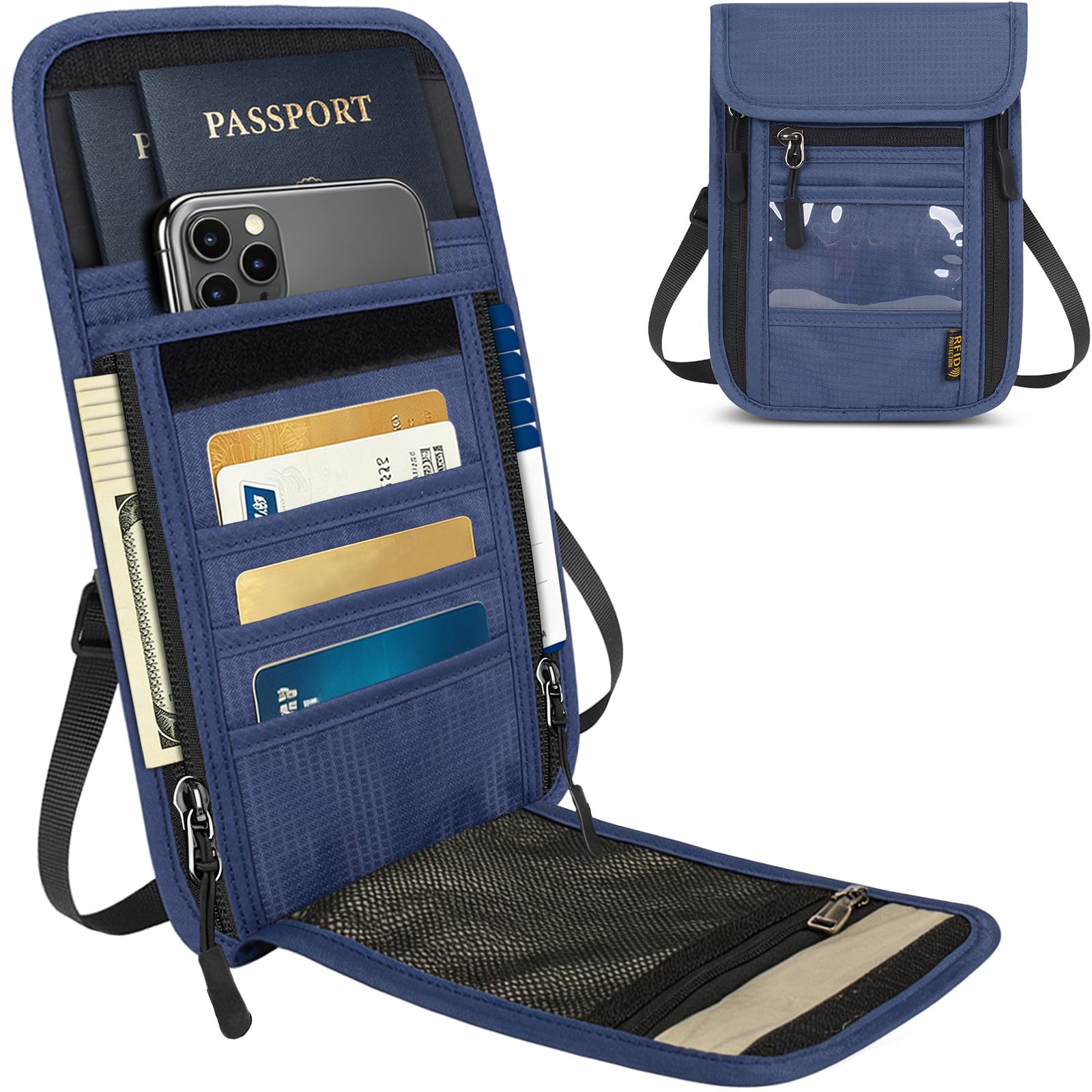 Travel Neck Wallet RFID Blocking – Hidden Passport Holder & Anti-Theft Money Pouch for Men & Women