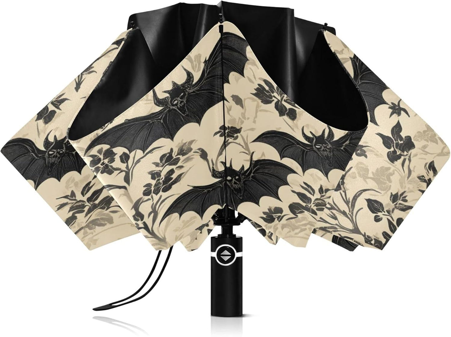 Automatic Folding Umbrella Windproof Strong, UV Protection Compact Black Gothic Moon Spider Webs and Bats Sun Rain Sun Rain Travel Umbrellas for Women Men