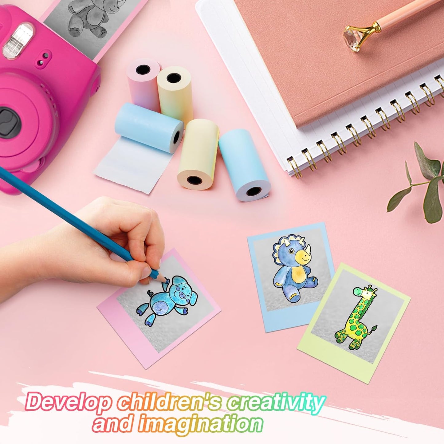 9 Rolls Kids Instant Camera Print Refill Paper- Photo Printer Thermal Paper Rolls for 4 5 6 7 8 9 10 Year Old Girls Boys Birthday Gifts, Blue, Pink, Yellow