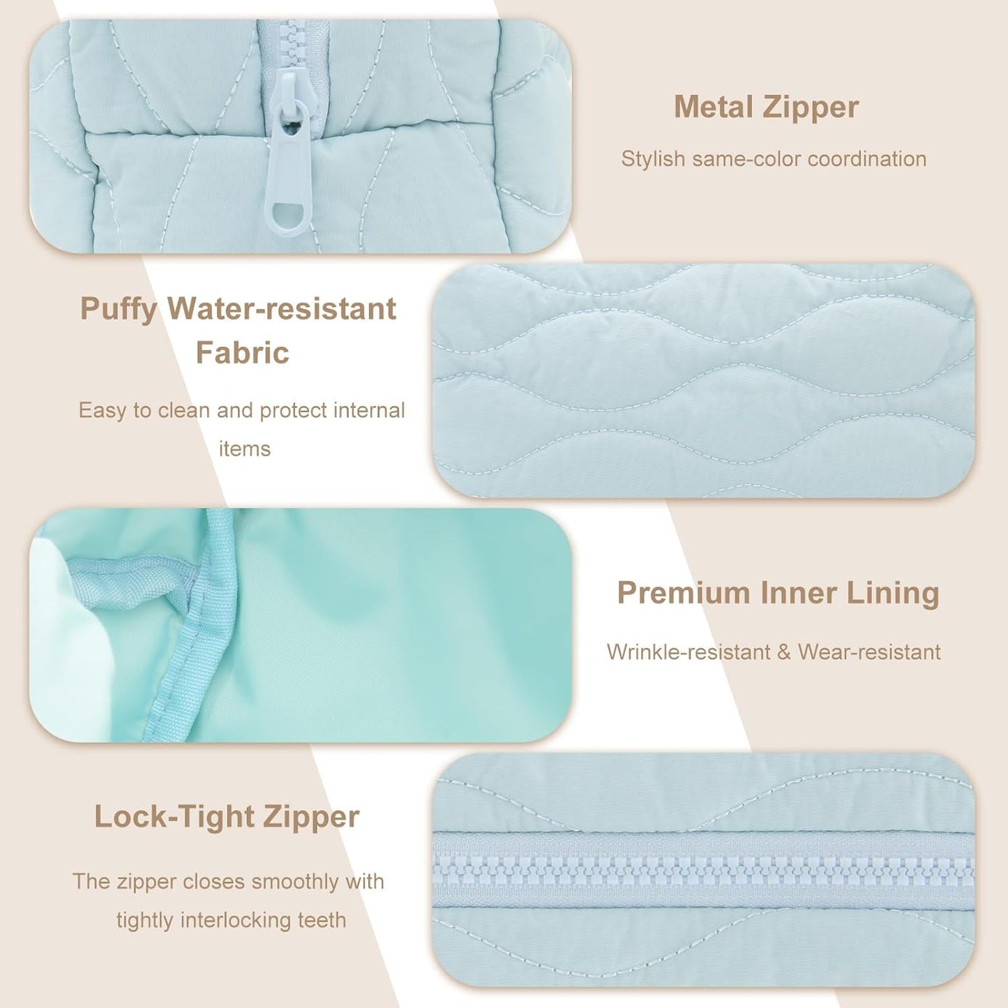 Make up Bag Travel Cosmetic Bag for Women Girls Zipper Puffy Padded Makeup Organizer Waterproof Portable Pouch Purse Lightweight Toiletry Accessories Storage Lake Blue