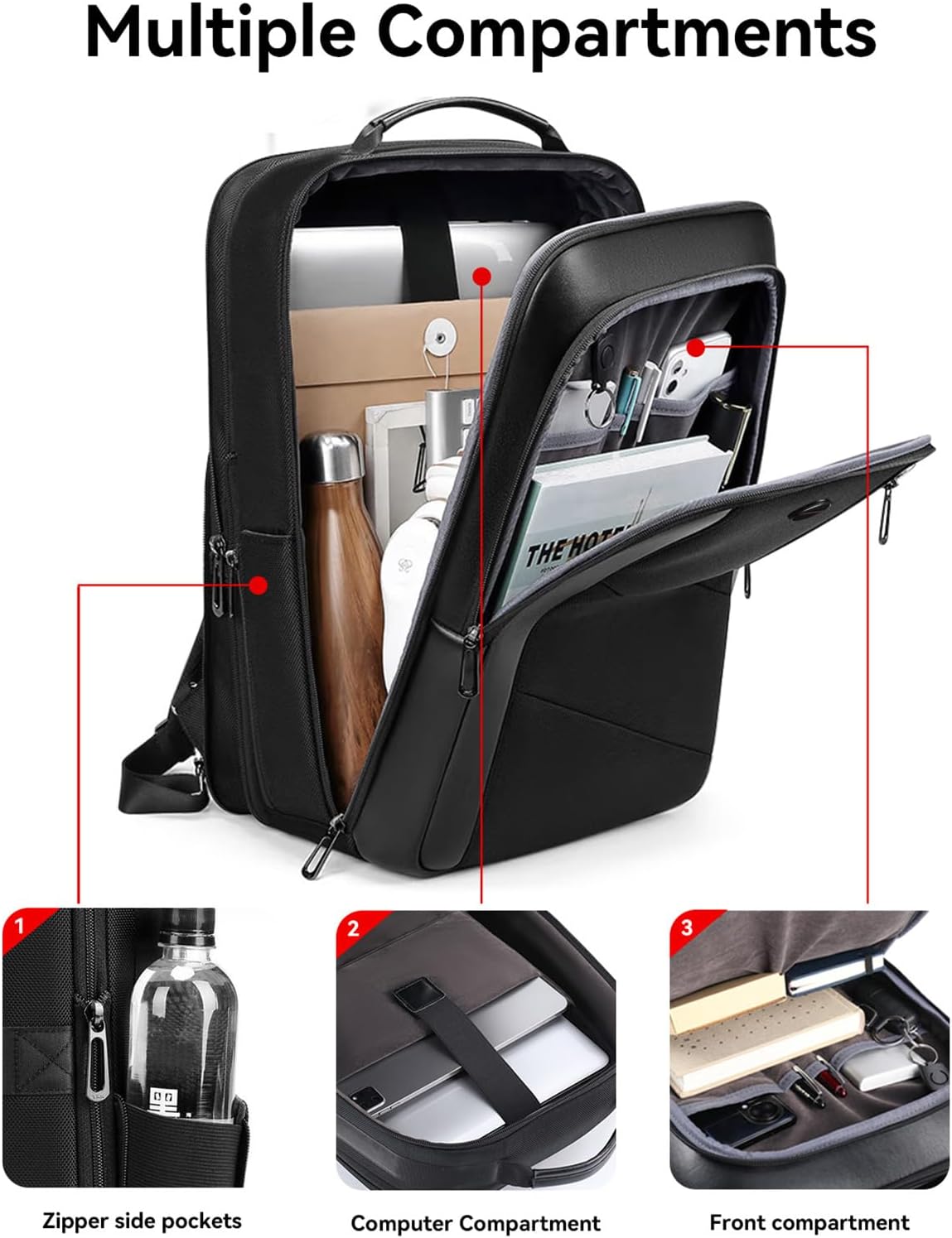 CROSSGEAR Business Backpack for Men Travel Backpack 180° Commuter Classic Water Resistant Bag Daypack for Work,Black