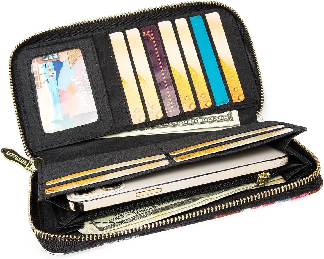 Women Wallet Card RFID For Womens Holder Blocking Credit Small Zipper Purse Pocket Bifold Slim Coin ID Ladies Wristlet Clutch Large Capacity Window Case Travel Zip Women's