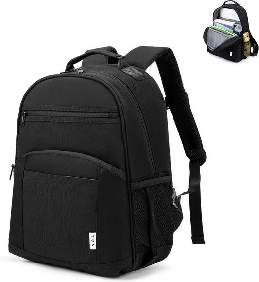 NOL Natural Organic Lifestyle Kids Backpack, School Backpacks for Teens Girls Boys, School Bookbag with Pencil Bag & Reflective Stripe for Elementary School - Black