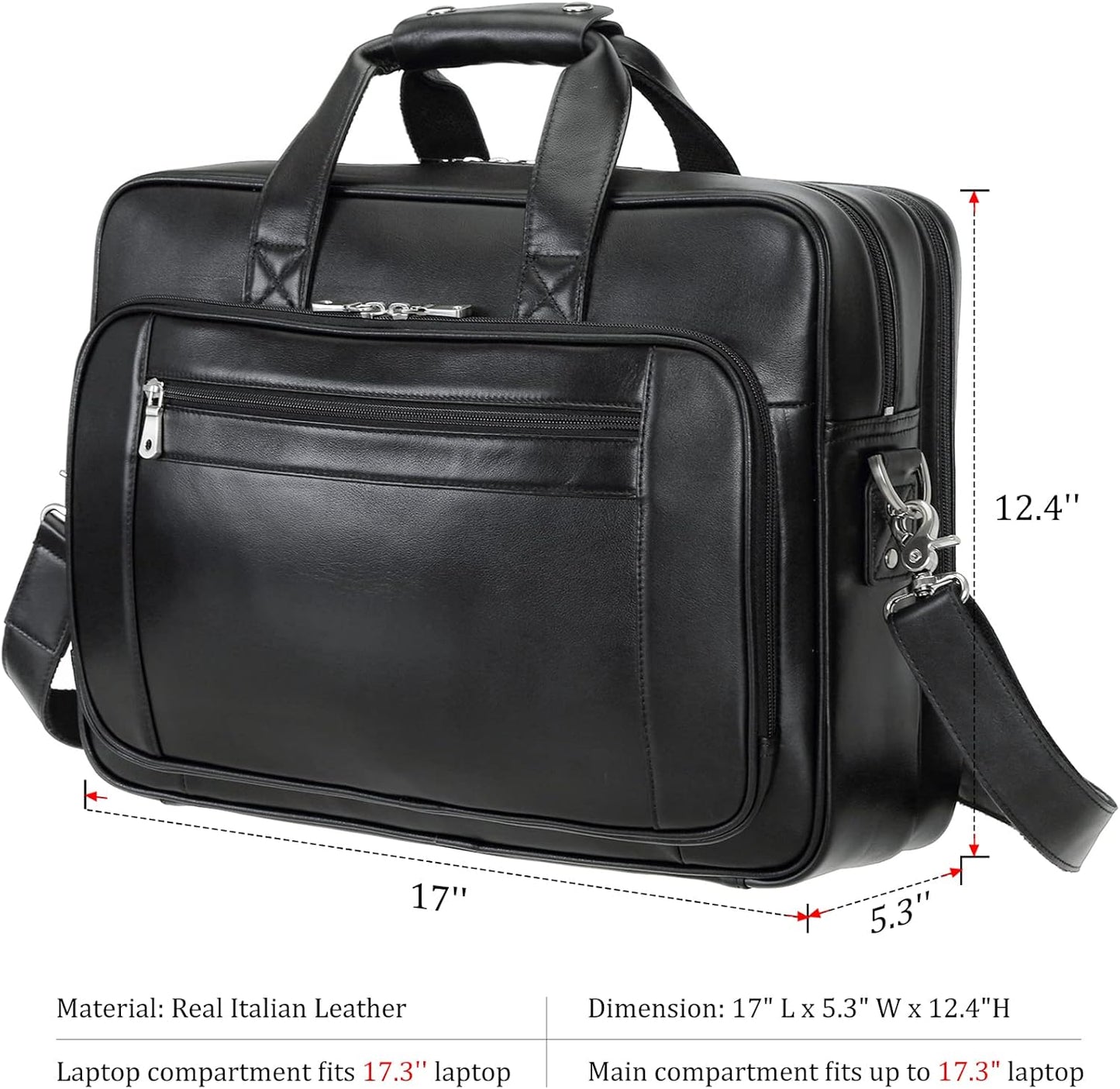 Men's Solid Thick Full Grain Leather 17.3" Laptop Briefcase Classic Messenger Bag Fit Business Travel
