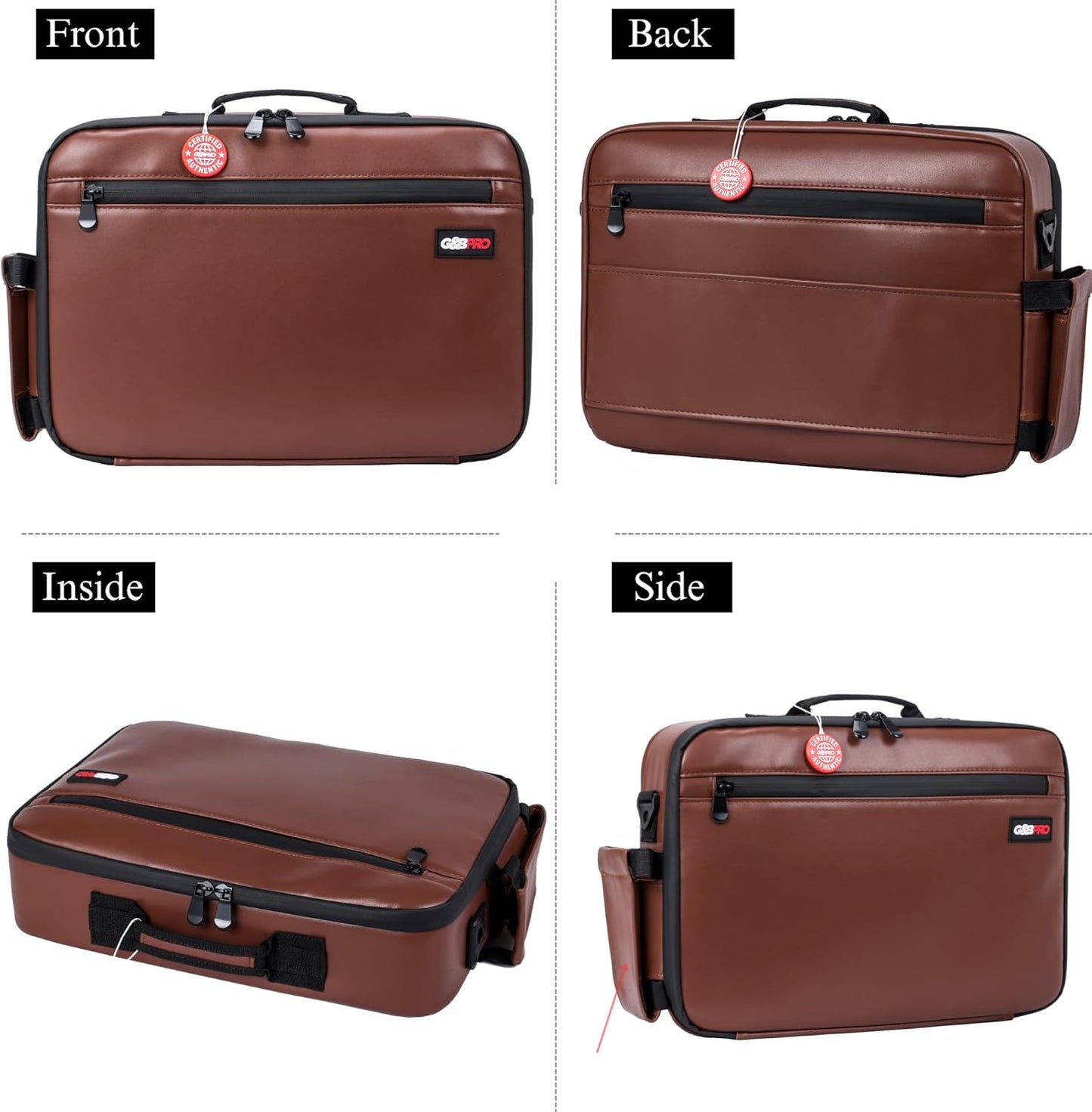 G&bpro Crossbody Briefcase with Extending Tray System | All-In-One Mobile Workstation Laptop Travel Bag with Expandable Storage & Organizer Compartments - Brown/leather with Black Zipper