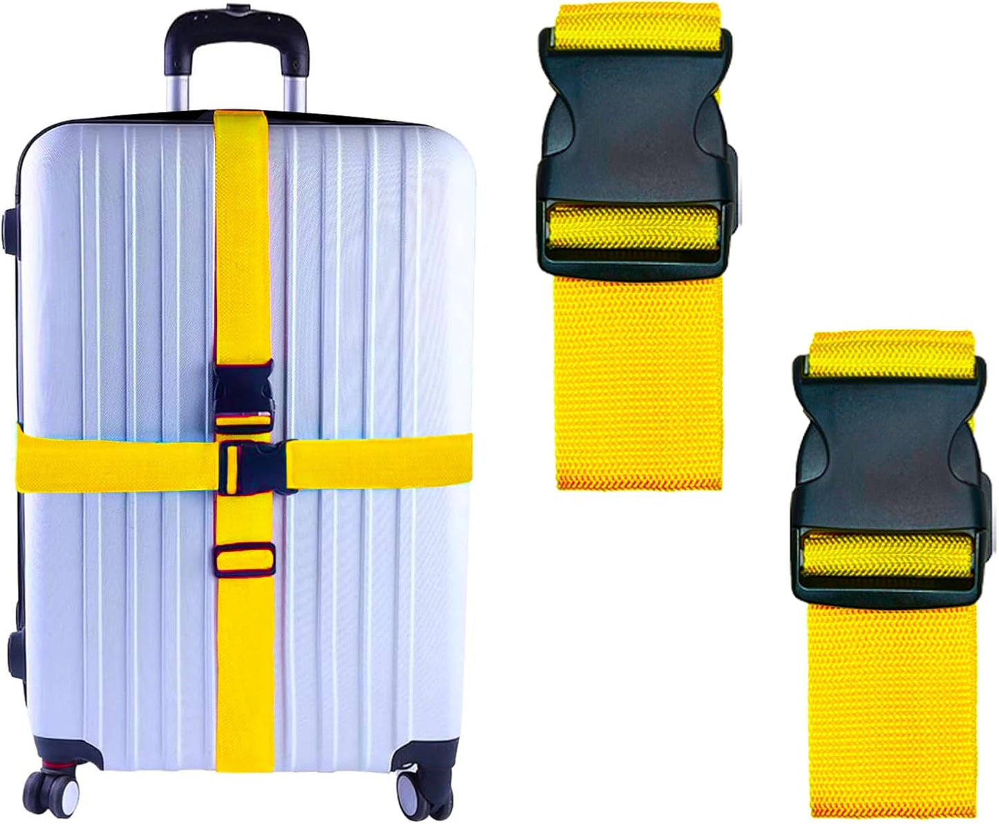 2 Pack Suitcase Belts, Adjustable Luggage Straps, Bright Colors Travel Packing Straps with Quick Release Buckle (Yellow)