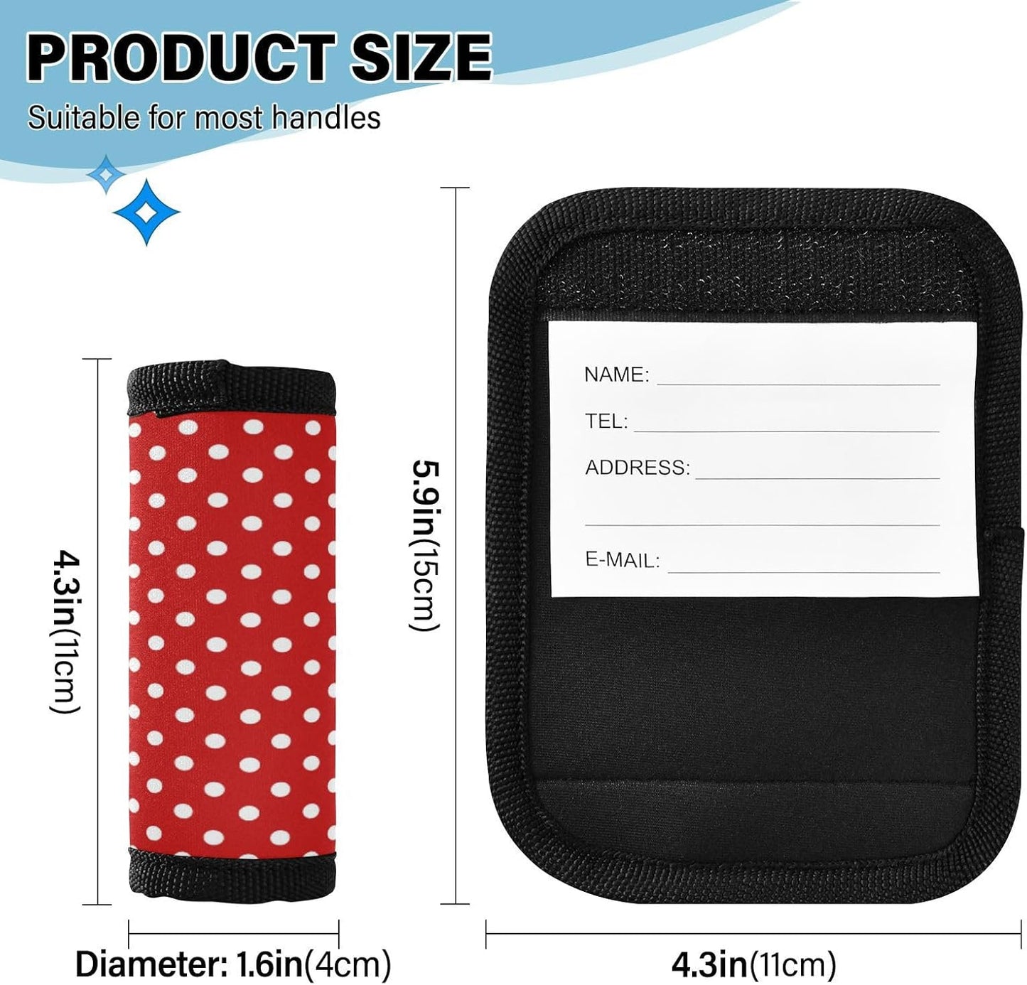 4Pcs Luggage Handle Wrap Suitcase Identifier Handle Covers Tags Soft Travel Bags Luggage Handle Gripper Accessories for Airplane Flying Red Polka Dots