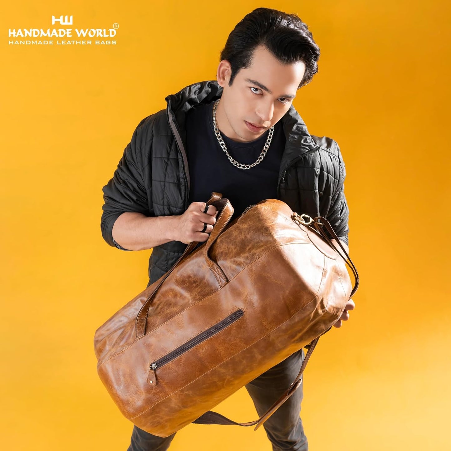 Handmade World Leather Duffle Gym Sports Bag For Men Women 'The GoalGear' Carry all Luggage Hold all Travel Overnighter Weekender Bag (With Strap)