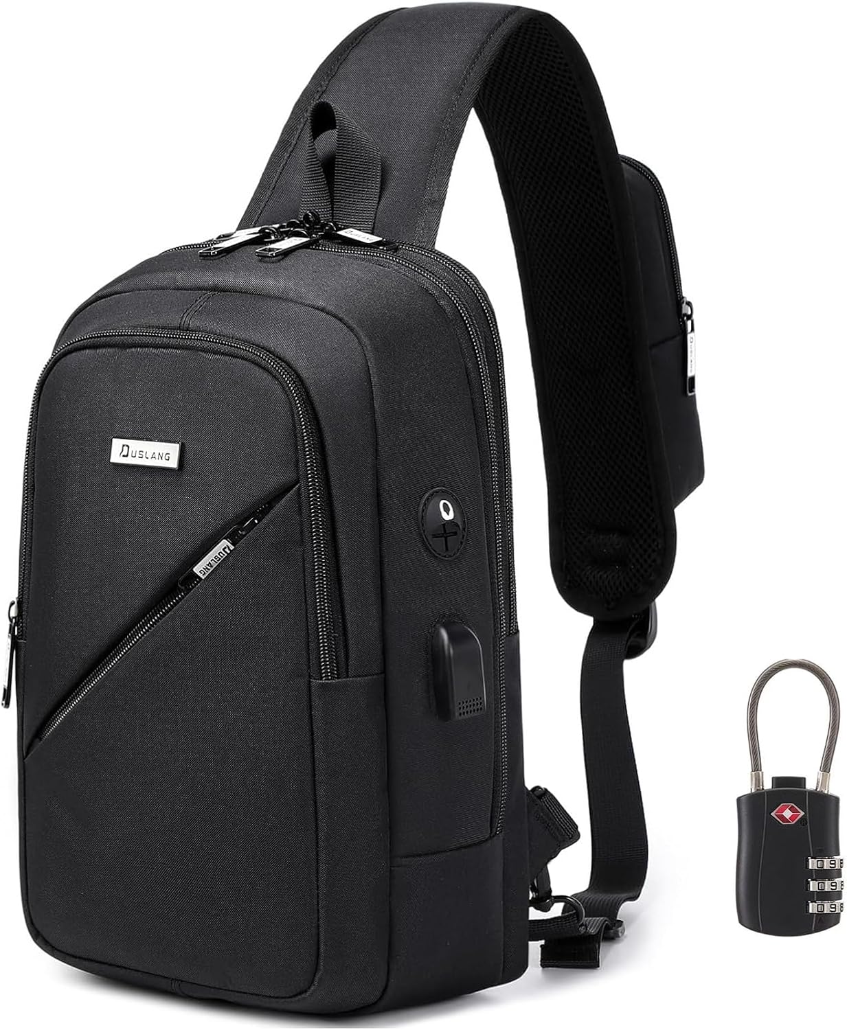 DUSLANG Crossbody Men Sling Backpacks with TSA Lock, Casual Shoulder Backpack Daypack Chest Bags with USB Charger Port For Camping Biking Travel Cycling