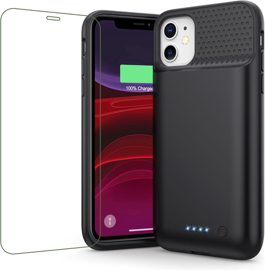 Battery Case for iPhone 11/XR (6.1inch),Upgraded 7500mAh Slim Portable Charger Case Cover,External Battery Pack Charging Case with Tempered-Glass Screen Protector for iPhone 11/iPhone XR (Black)