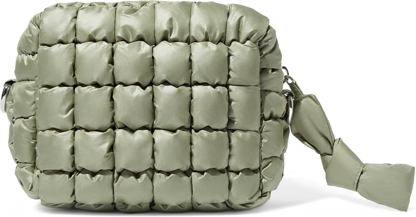 Yarnic Quilted Makeup Bag Cosmetic Bag, Small Puffer Makeup Pouch Soft Puffered Make up Pocket Travel Toiletry Bag for Women, Cute Makeup Bag Organizer (S, Sage Green)