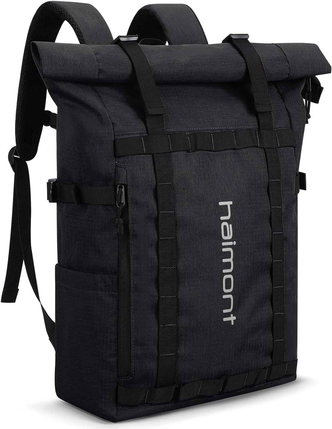 Haimont Rolltop Backpack for Men Women Water-Resistant Carry on Travel Backpack Casual Daypack with Laptop Compartment for Work Trip Hiking, 20L, Black