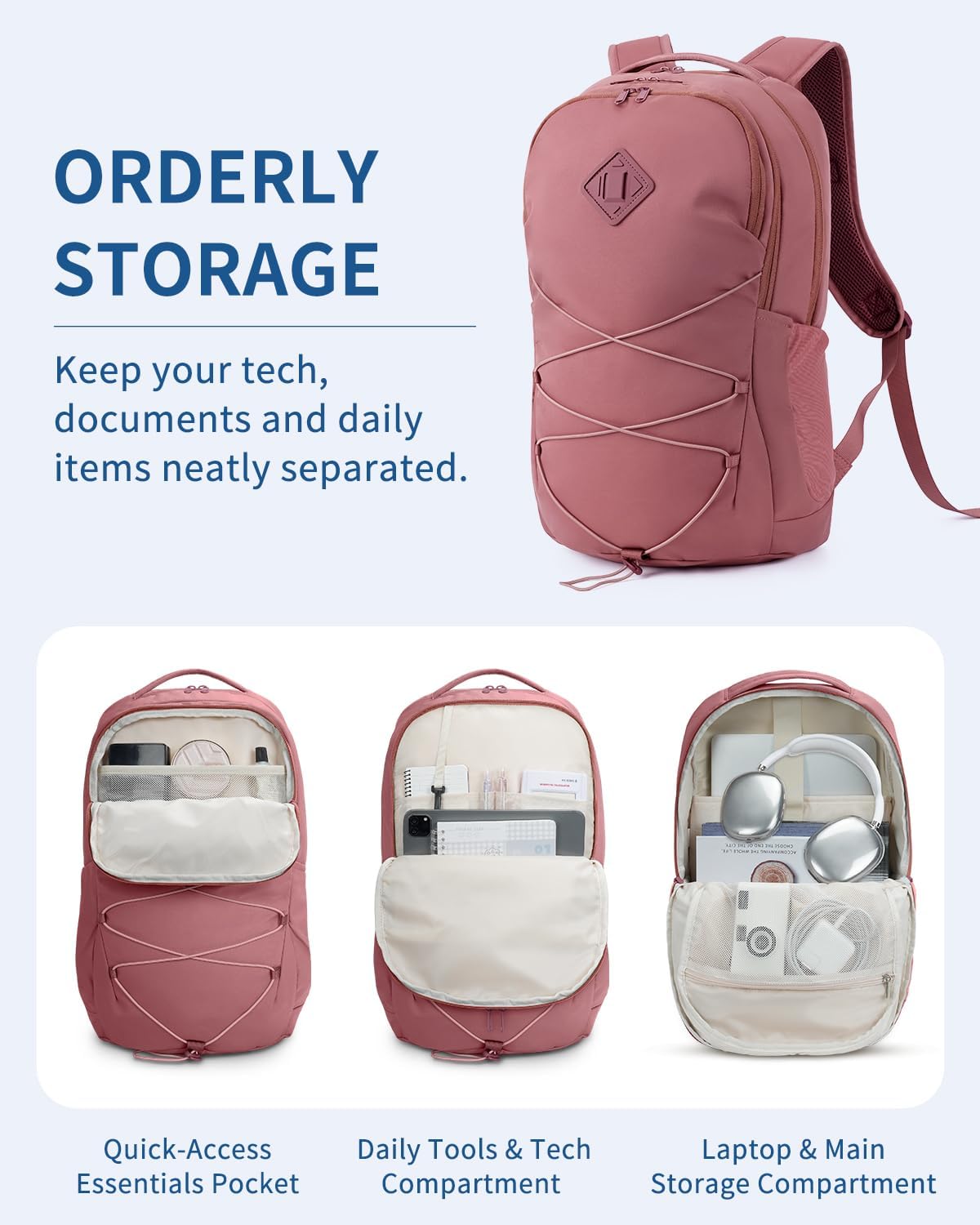 WANDF 15.6-Inch Laptop Backpack for Women, Travel Backpack Water-Resistant Lightweight College Backpack for Work Casual Business Weekender (Date Red)
