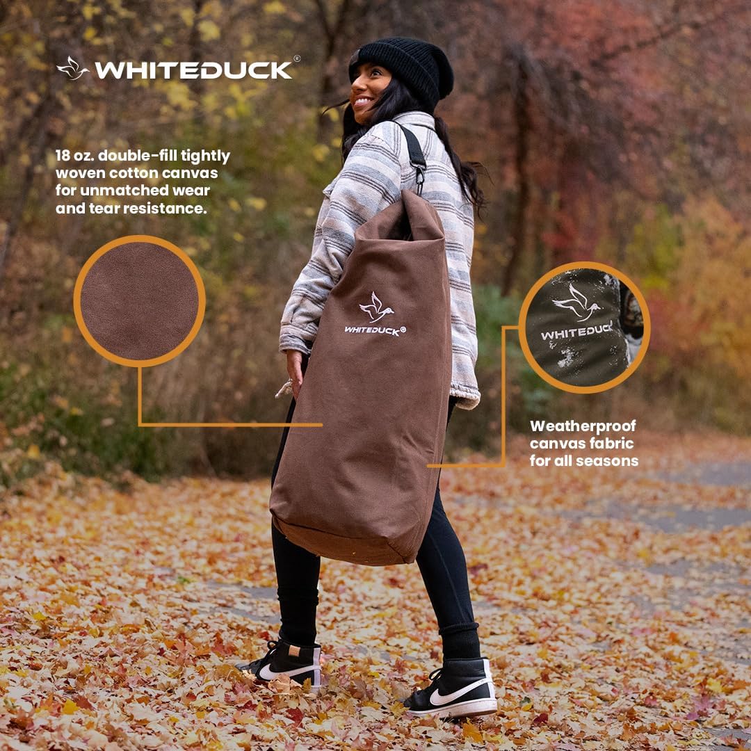 WHITEDUCK Top Load Canvas Folding Duffel Bag, Water Resistant Army Style Shoulder Bag for Men and Women- Gym, Sports, Travel, Hiking, Camping, Backpacking (Large 25" x 42",Olive)