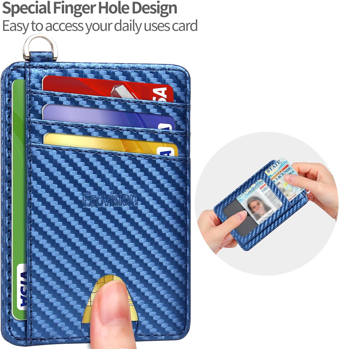 EcoVision Slim Minimalist Front Pocket Wallet, RFID Blocking Credit Card Holder Wallet with Detachable D-Shackle for Men Women