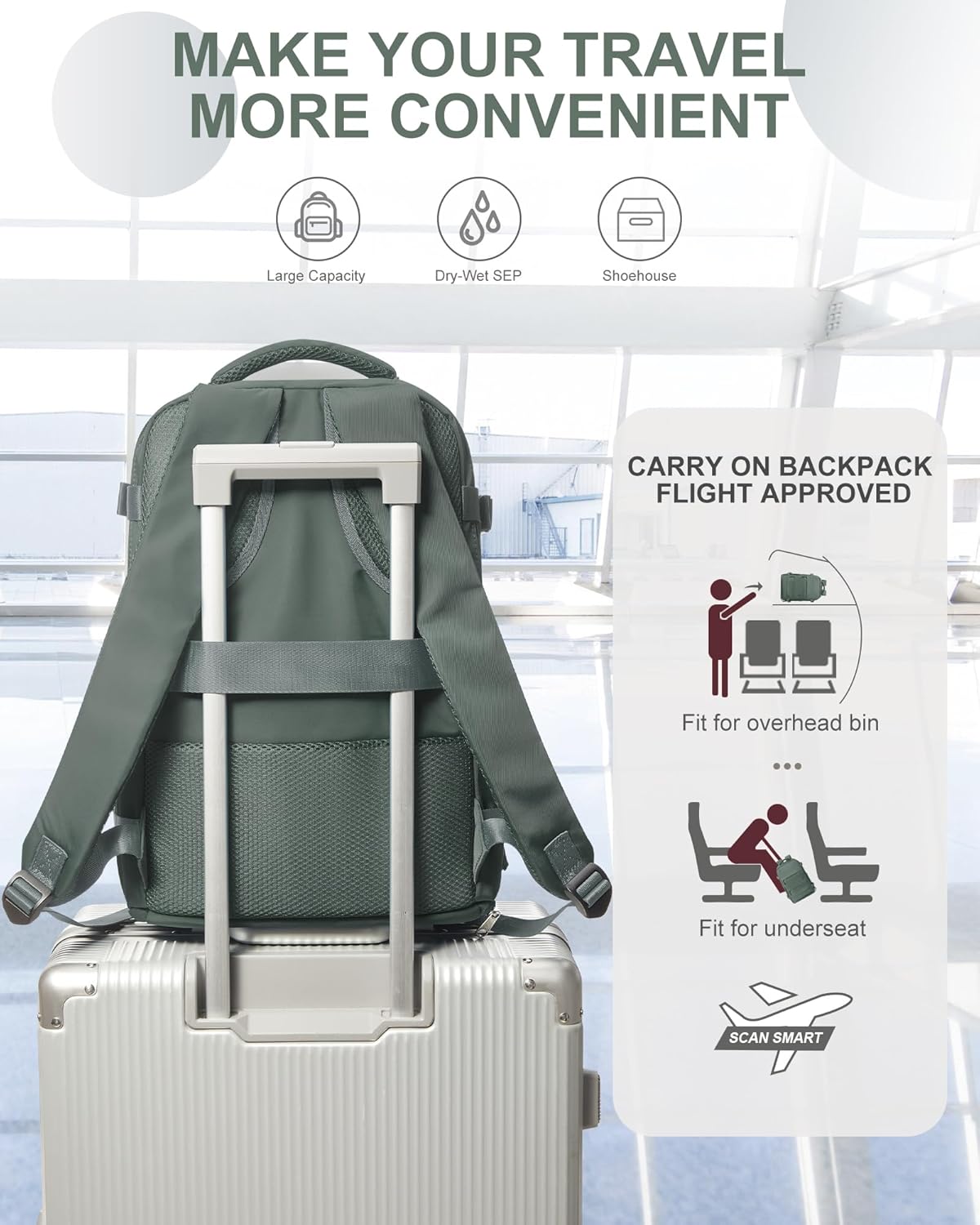 coowoz Travel Backpack Carry On for Women Man Gym Backpack with Laptop Compartment Mochila de Viaje Teacher Personal Item Backpacks Rucksack Airplane Accessories Must Haves Olive Green Small