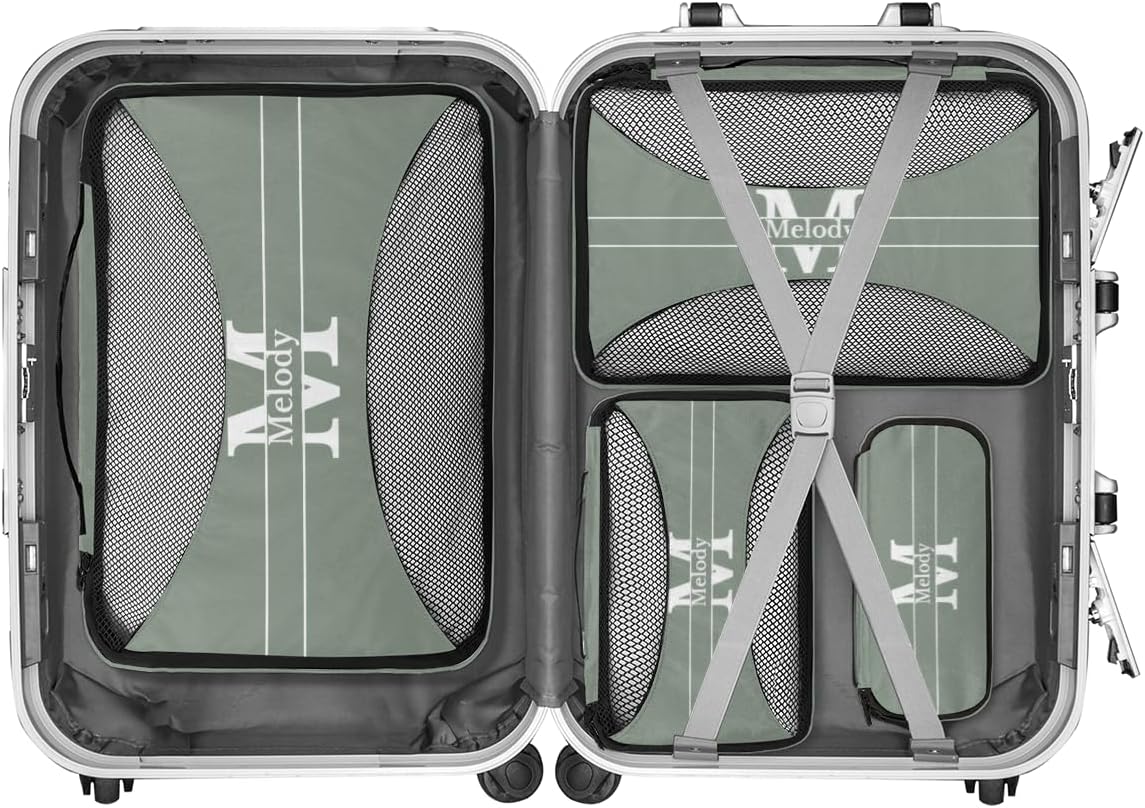 Custom Packing Cubes with Name, 4Pcs/Set Travel Luggage Packing Organizers Set for Women, Dark