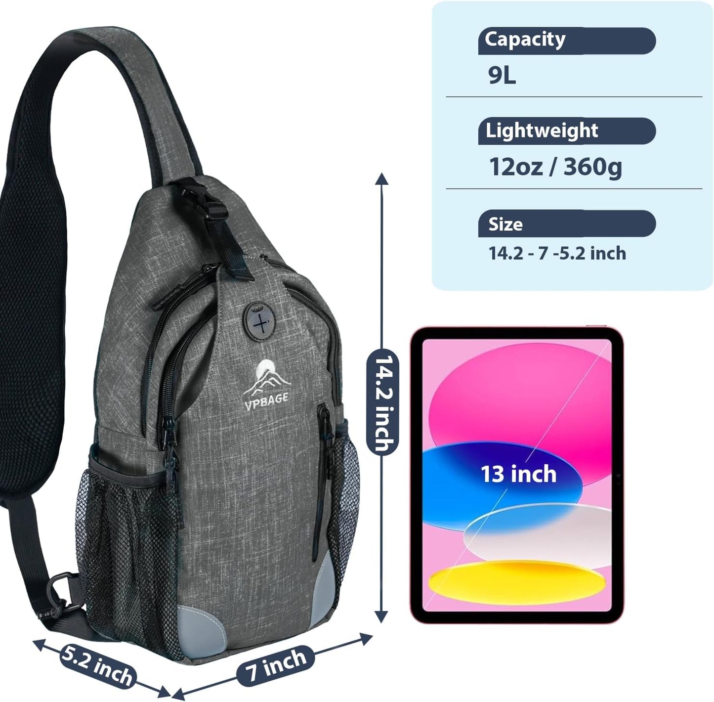 Sling Bag, Crossbody Bag for Men, Cross Body Hiking Backpack, Travel Daypack, Chest Pack with Chest Phone Holder
