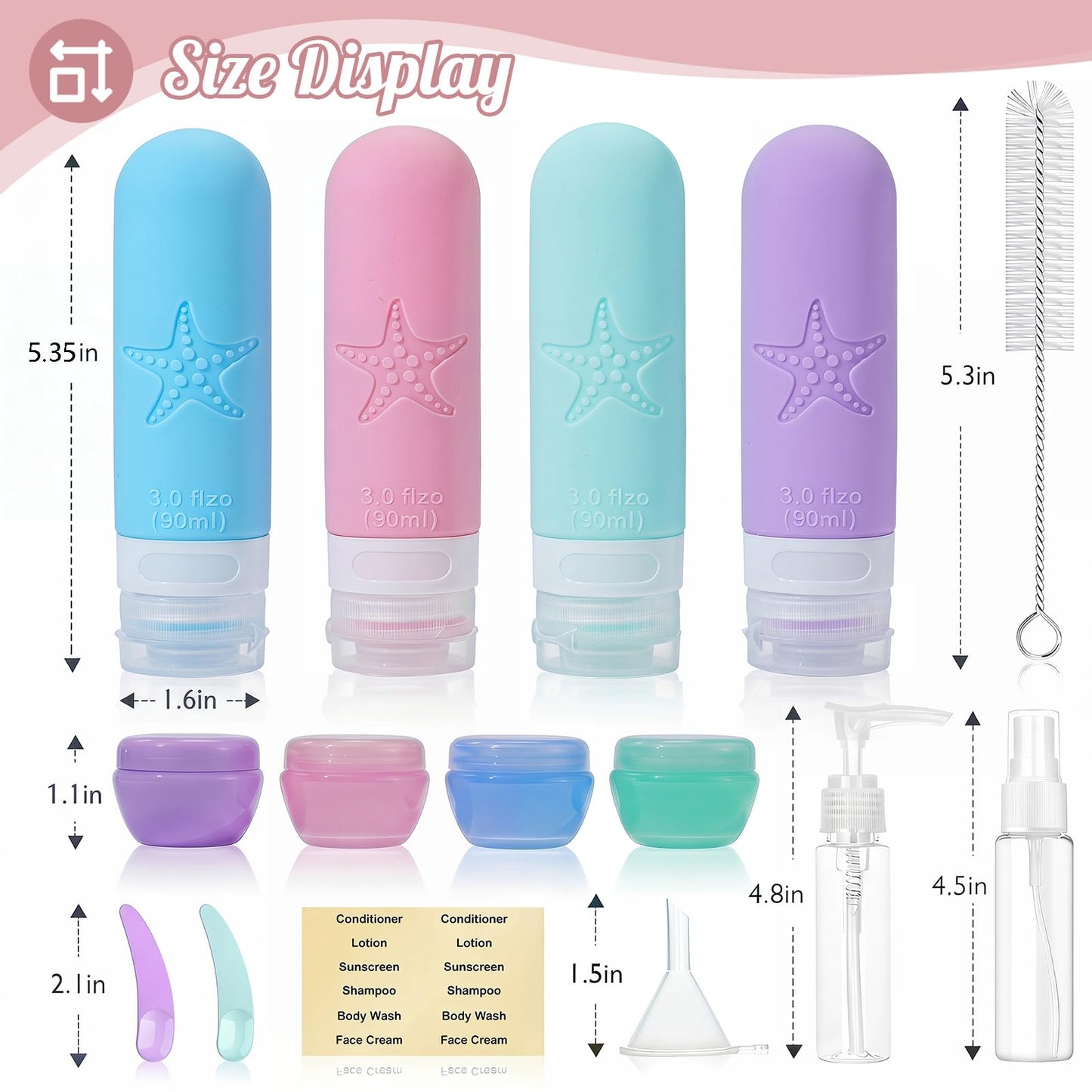 JBYAMUS 18 Pack Travel Bottles for Toiletries - TSA Approved, Triple Leak Proof Silicone Set, 3oz