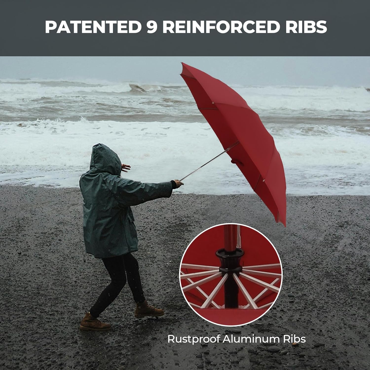 Compact Inverted Travel Umbrella, Automatic Open Close, 9-Rib 46 Inch Windproof Umbrella